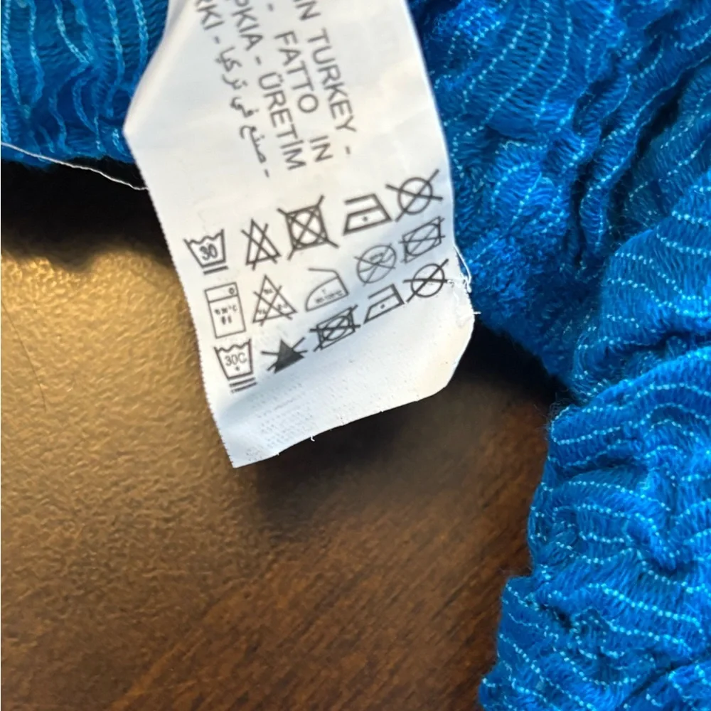 ZARA Cobalt Blue Textured Balloon Puff Sleeve Crop Top Boho Size Large NWT - Picture 9 of 11